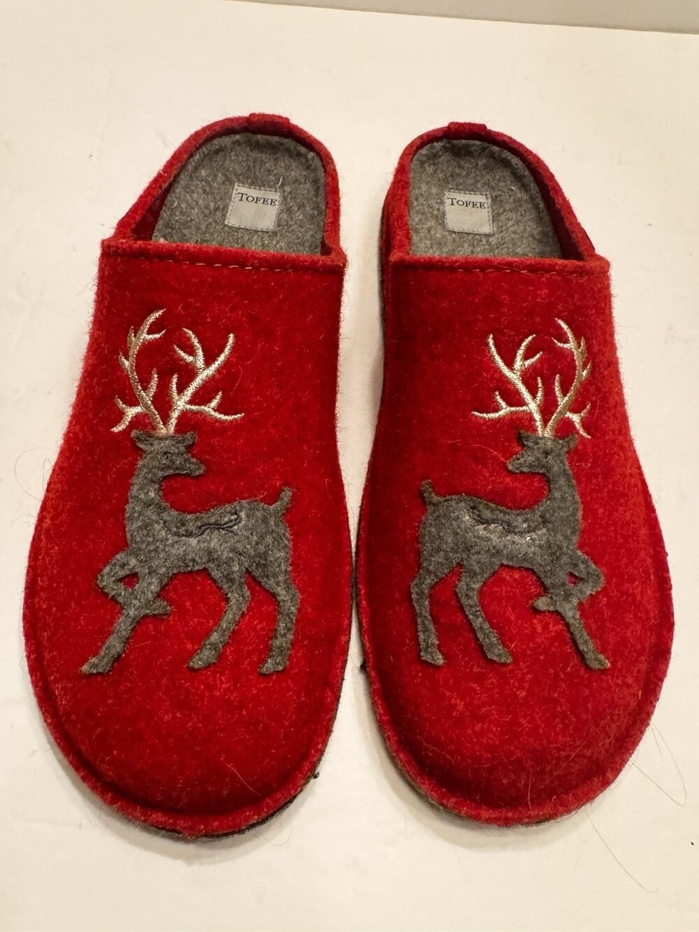 Tofee Wool Felt Slippers Red Reindeer Stag Christmas Alpine Italy 10